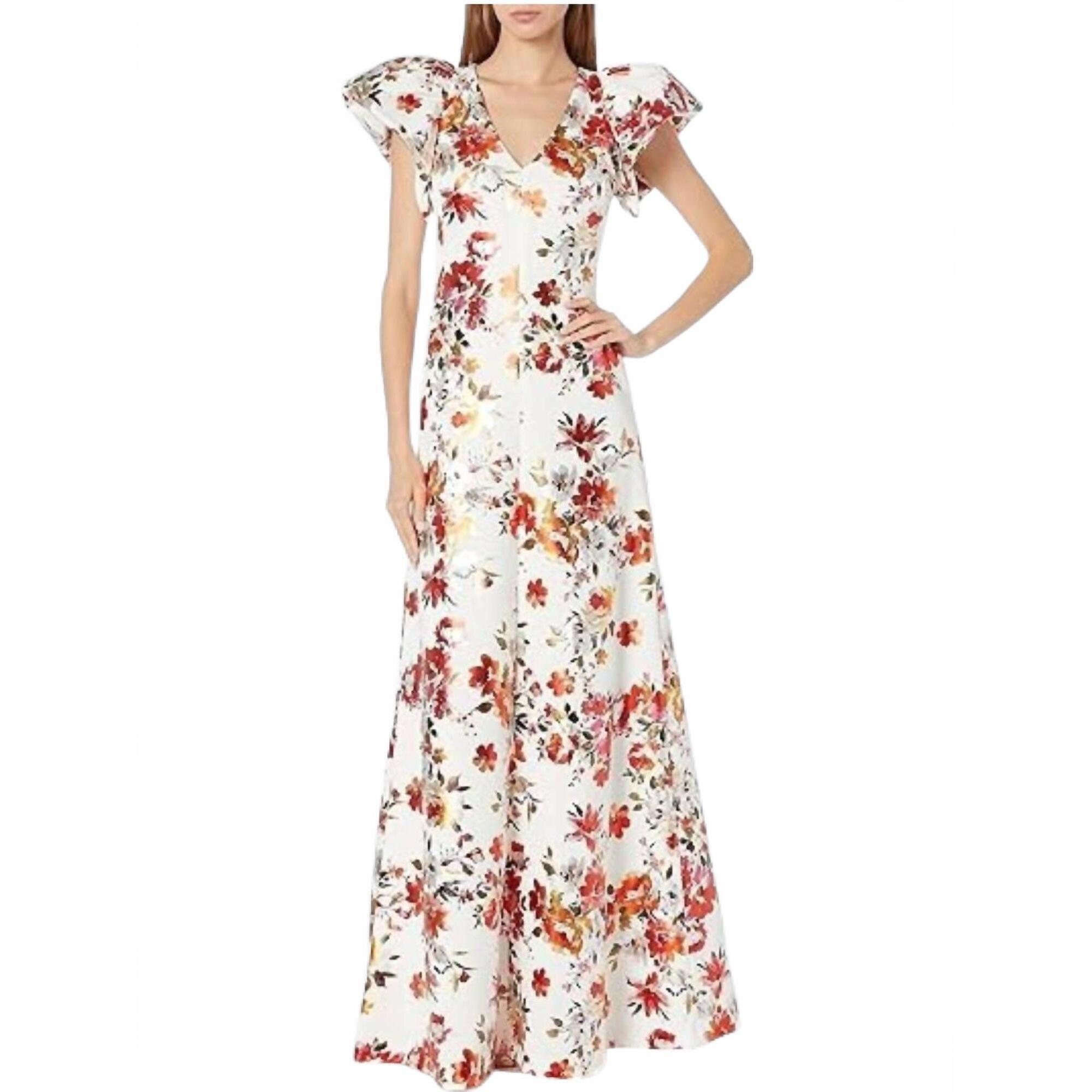 New Black Halo Floral Evening Gown In WhiteGlow